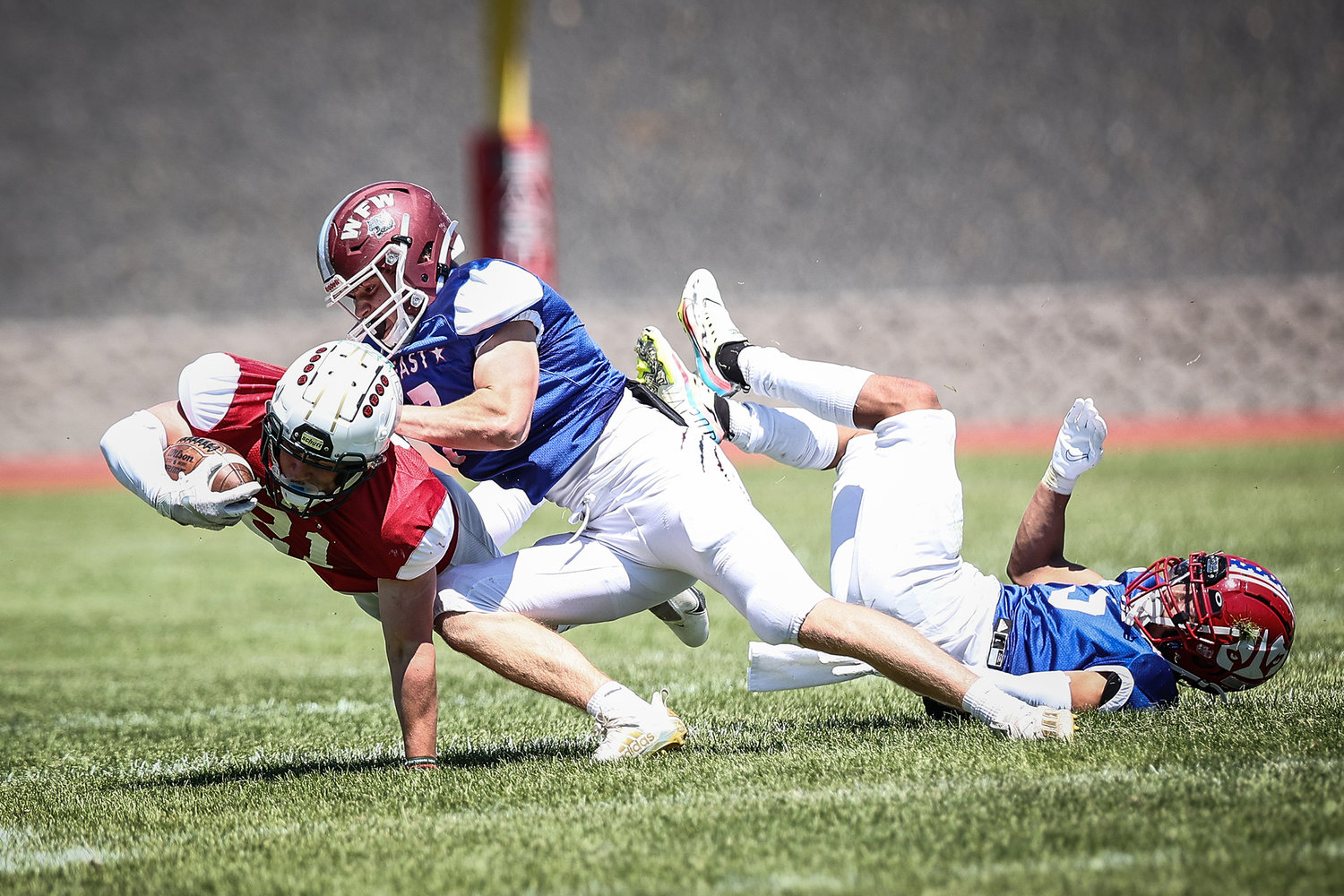 W.F. West's Brock Guyette (7) makes a tackle for the East squad during the Earl Barden All-Star Classic football game Saturday in Yakima.